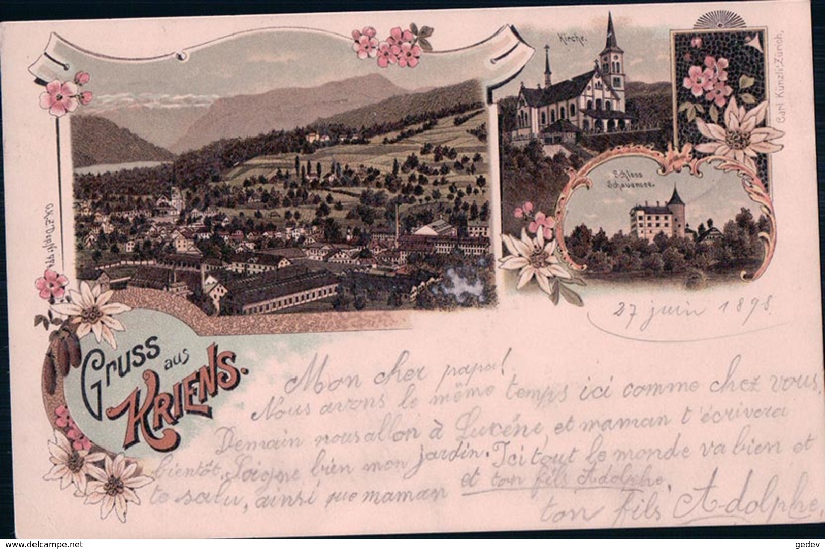 Gruss Aus Kriens, Litho Couleur (27.6.1898) Petit Pli D'angle - Kriens