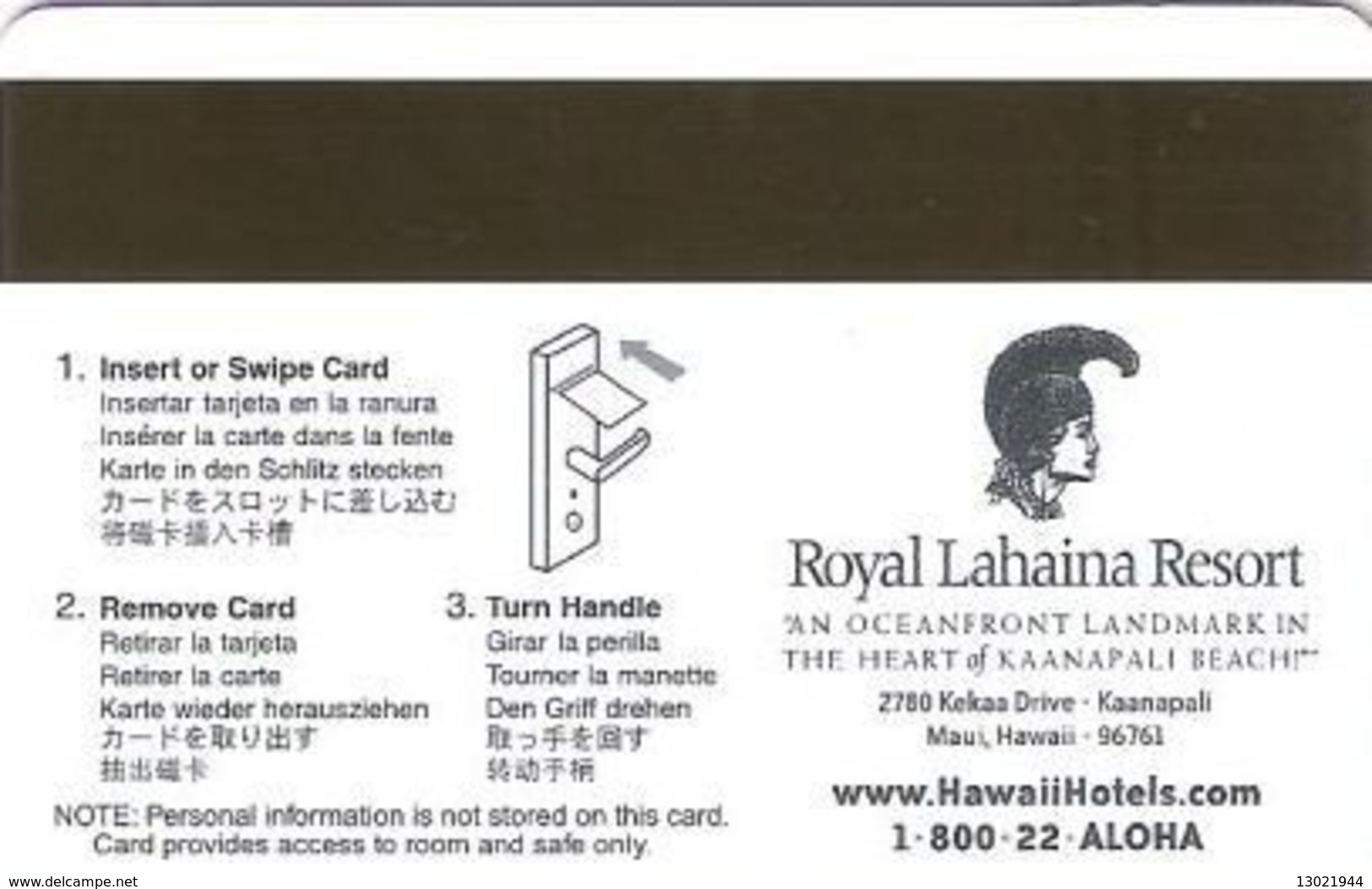 STATI UNITI KEY HOTEL   Royal Lahaina Resort      Hawaiian Hotels - Cartes D'hotel