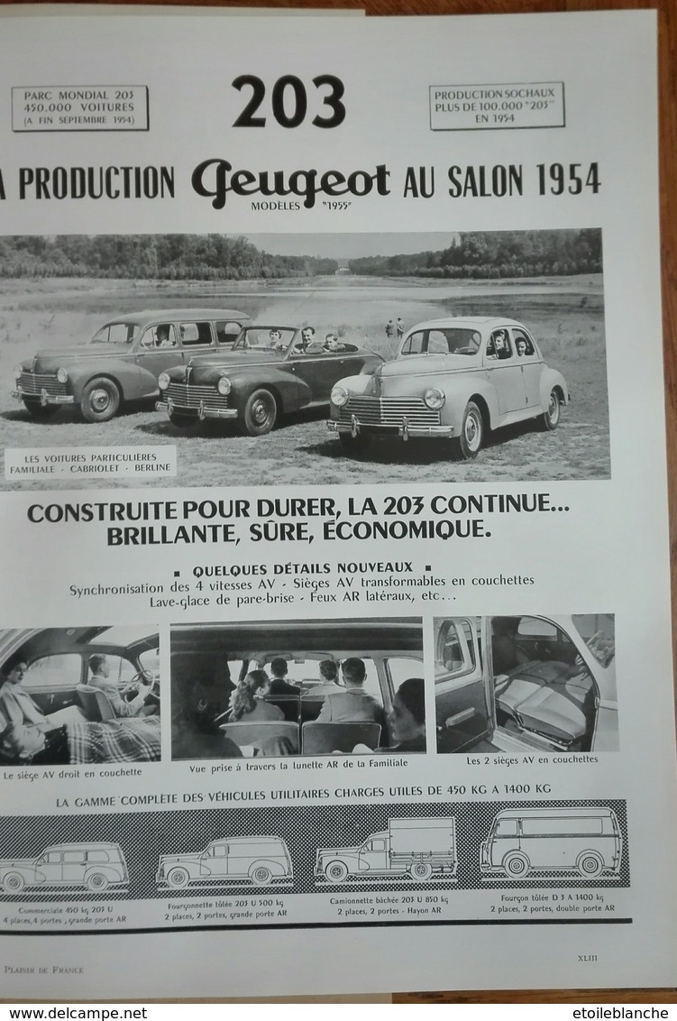 Voitures Peugeot 203, Publicité Papier, 1954 - - Advertising