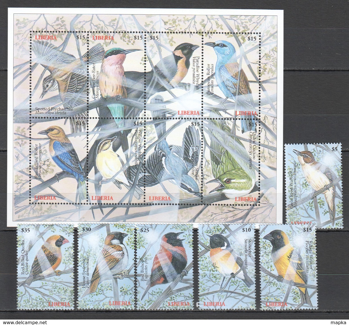 X825 LIBERIA FAUNA BIRDS 1SET+1KB MNH - Sonstige & Ohne Zuordnung