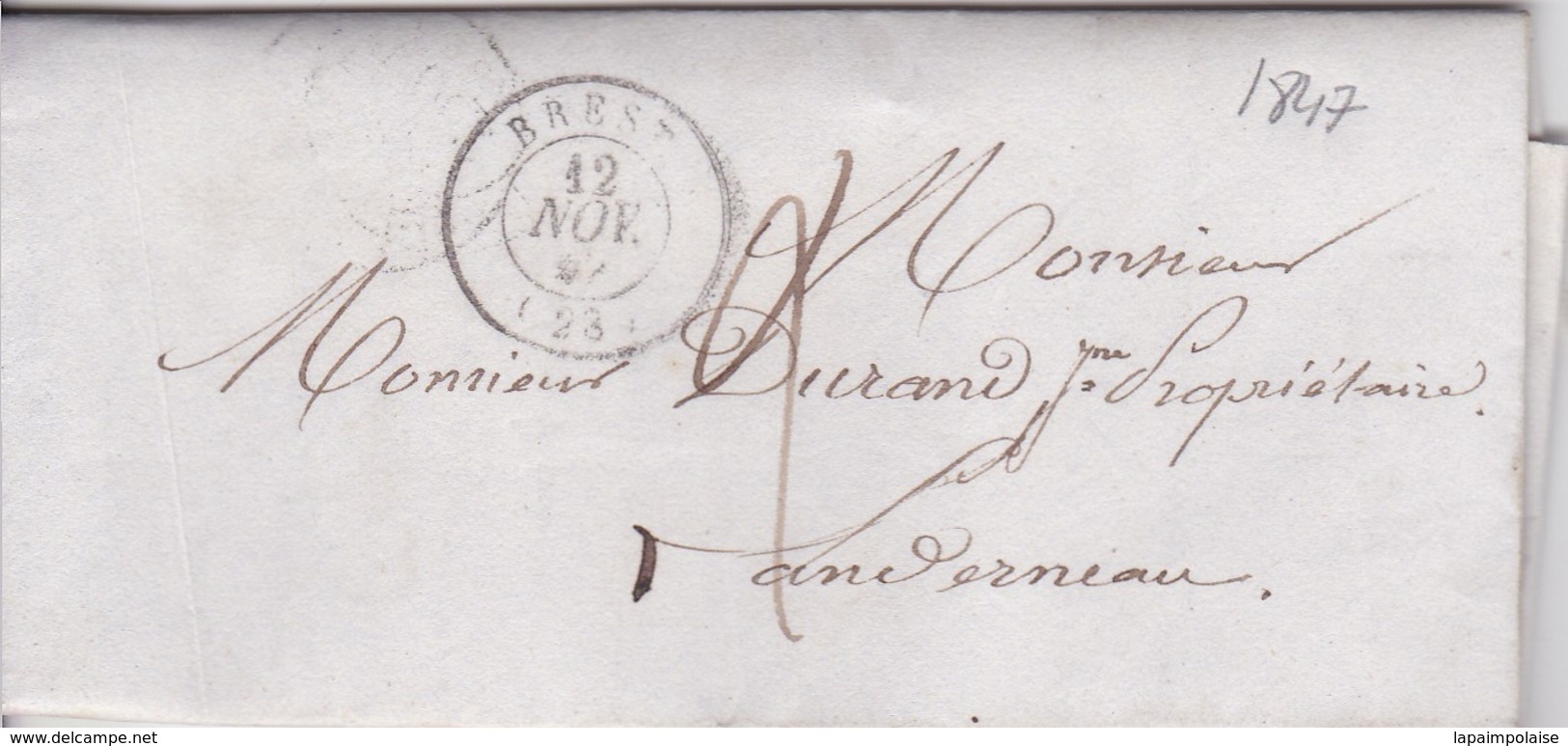 Lettre 1847 Finistère De Lambezellec A Landerneau Cachet Depart Brest De Maitre Faque A Mr Durand - 1849-1876: Classic Period