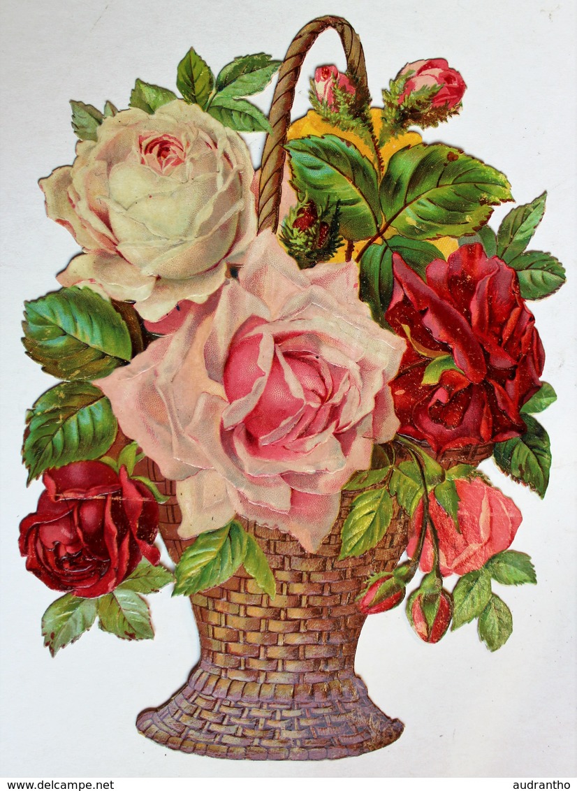 Grande Chromo Image Découpis Fleurs Bouquet De Roses Gaufré - Fiori