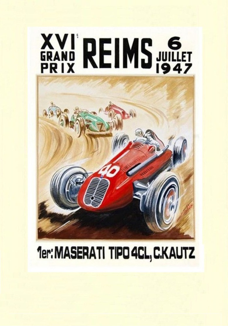 Car Automobile Grand Prix Postcard Reims 1947 Maserati - Reproduction - Publicité