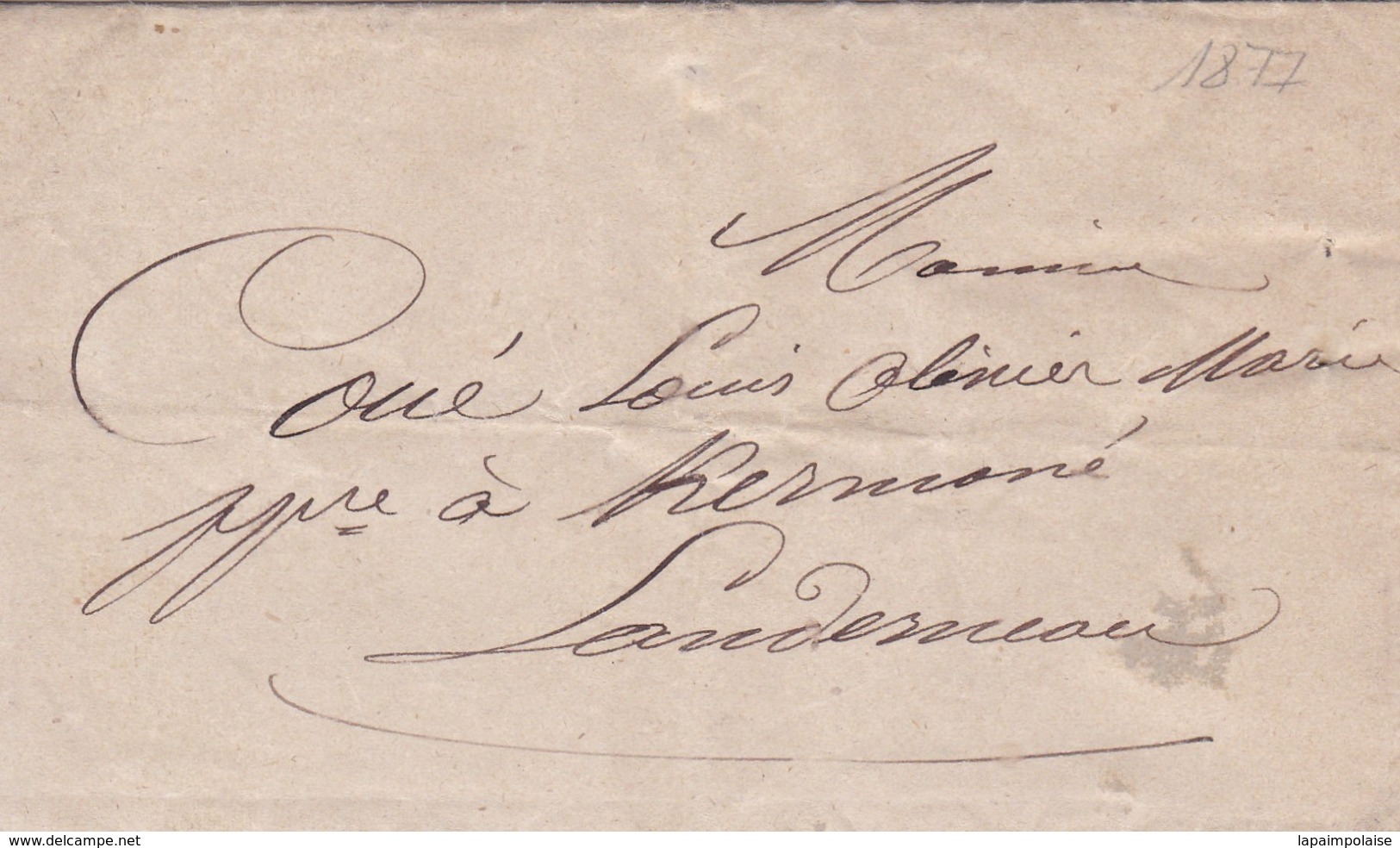 Lettre 1877 Finistère De Landerneau A Landerneau  Cachet Commisaire De Police Landerneau A Mr Couét - 1849-1876: Période Classique