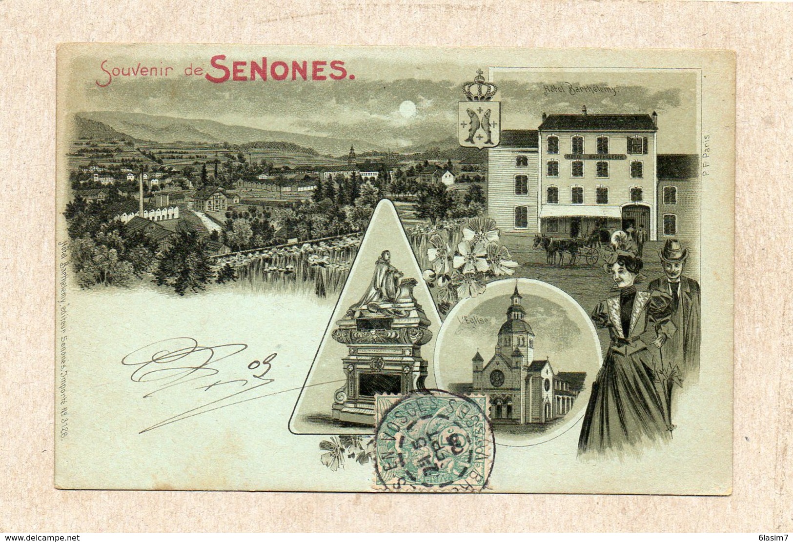 CPA - SENONES (88) - Lithographie Multi-vues  De 1905  -  Hôtel Barthélémy - Senones