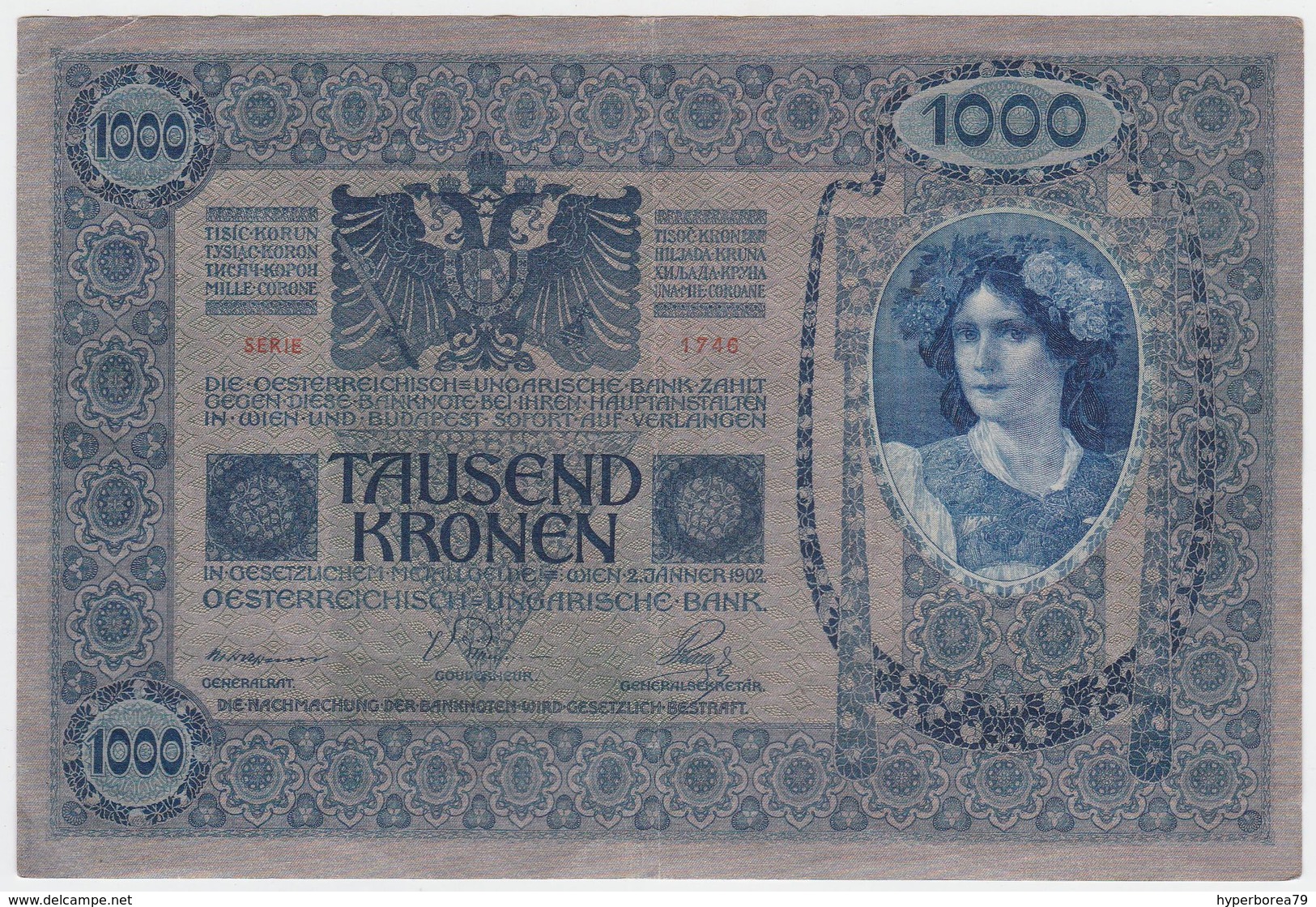Austria P 59 - 1000 1.000 Kronen 2.1.1912 ( 1919 ) - VF - Austria