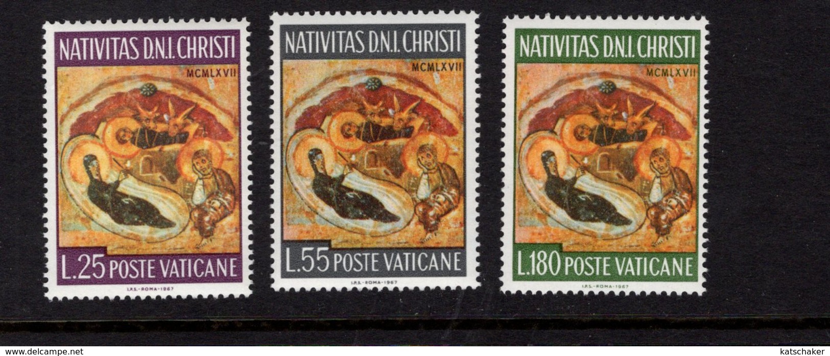 684640135 VATICAN 1967 POSTFRIS MINT NEVER HINGED POSTFRISCH EINWANDFREI SCOTT 458 460 NATIVITY PAINTING ON WOOD - Neufs