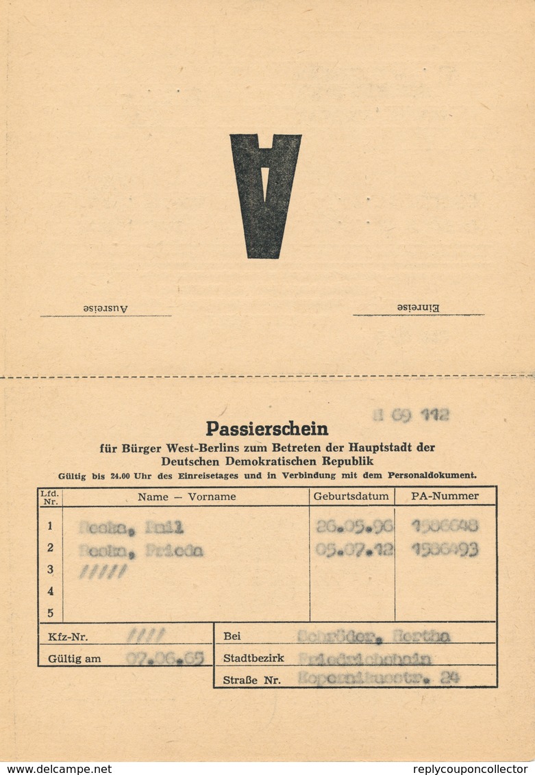 BERLIN - 1965 , Passierschein Für West-Berliner Zum Betreten Von Ost-Berlin - Historical Documents