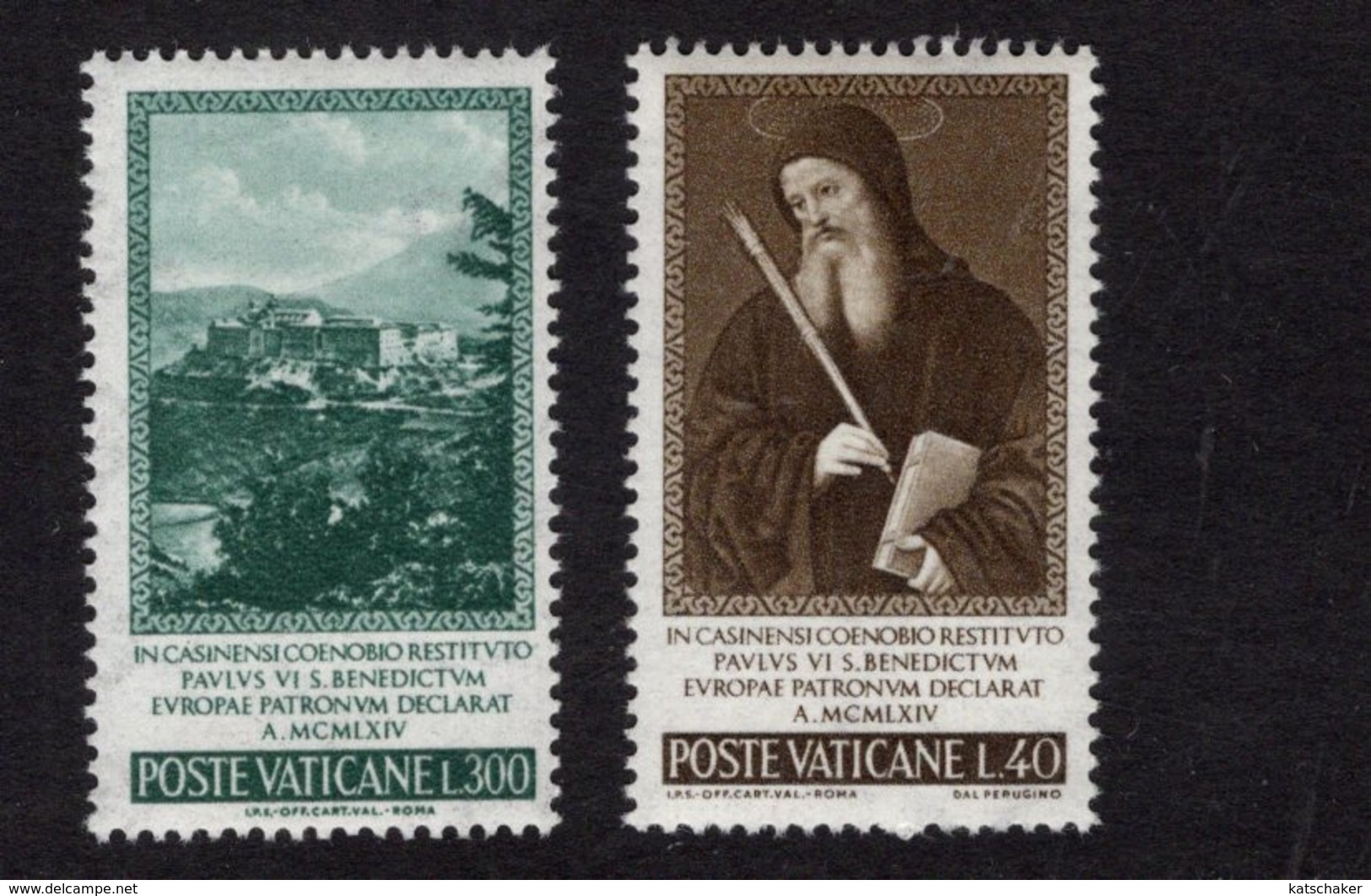 684654967 VATICAN 1965 POSTFRIS MINT NEVER HINGED POSTFRISCH EINWANDFREI SCOTT 414 415 ST BENEDICT BY PERUGINO - Neufs