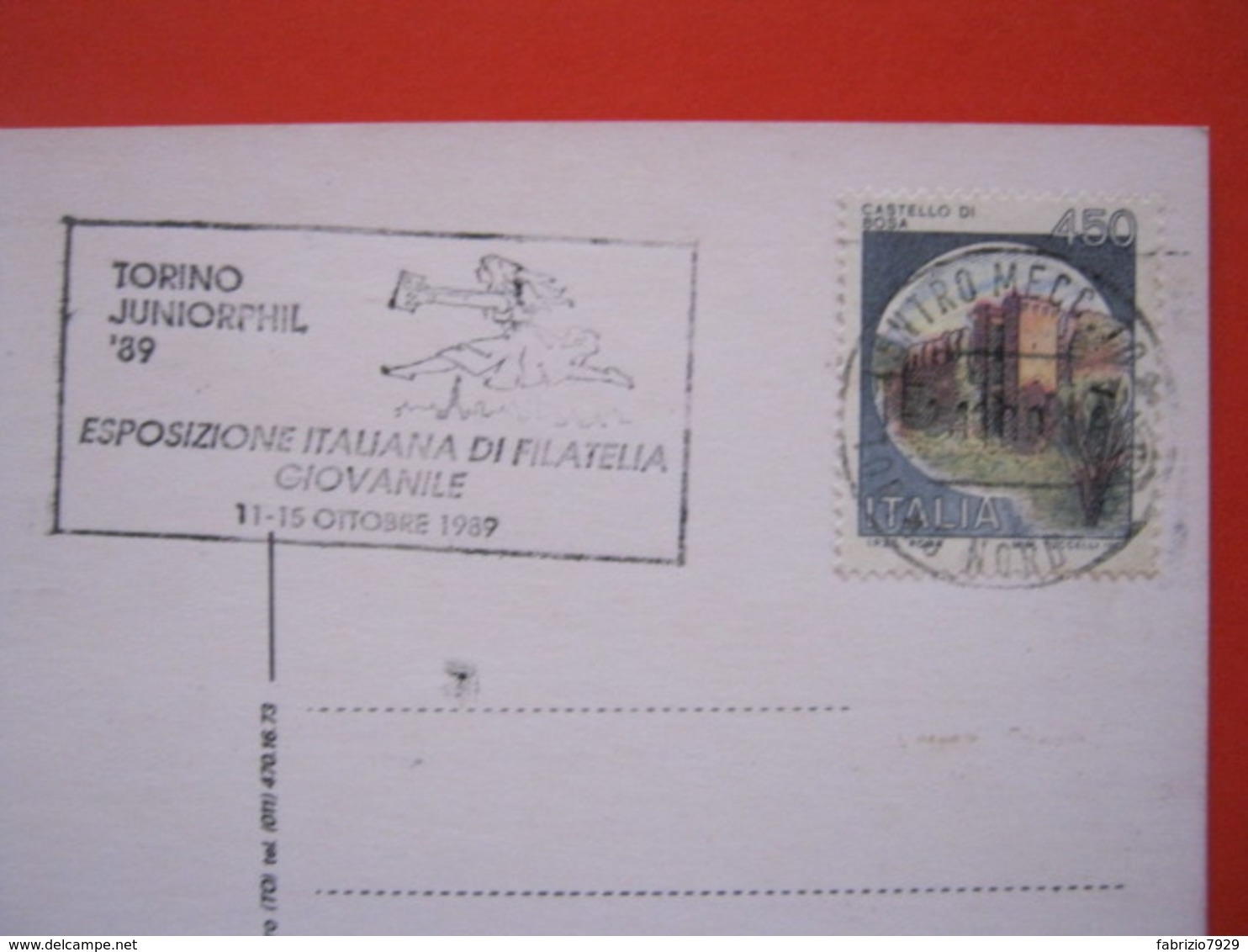 A.02 ITALIA ANNULLO - 1989 TORINO TARGHETTA JUNIORPHIL '89 FILATELIA GIOVANILE NAZIONALE POSTA LETTERA - Altri & Non Classificati