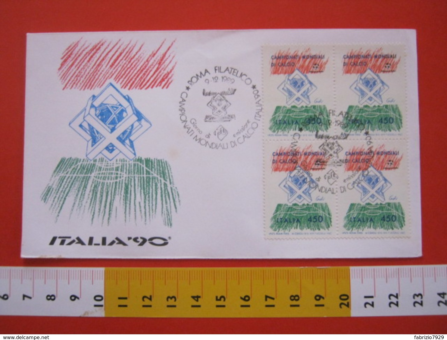A.02 ITALIA ANNULLO - 1989 ROMA PRE CAMPIONATI MONDIALI DI CALCIO FDC QUARTINA ITALIA '90 1990 SCULTURA LEGNO - 1990 – Italia