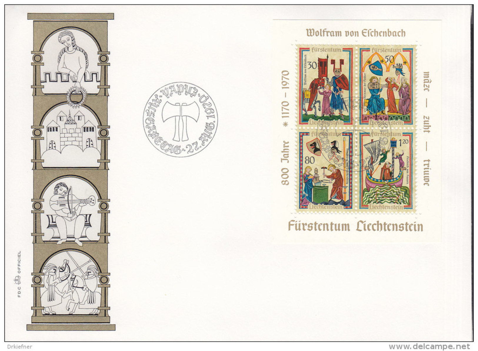 Liechtenstein, Block 8, FDC, Minnesänger, 1970 - FDC