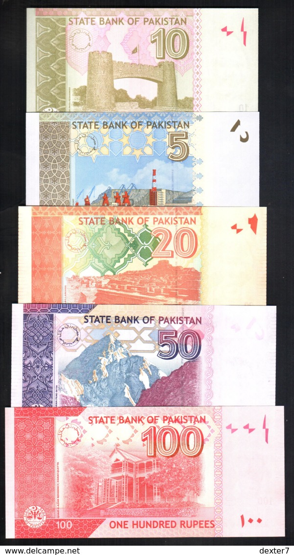Pakistan 5, 10, 20, 50, 100 Rupie 2010-2016 FDS UNC Rupee Pinholes - Pakistan
