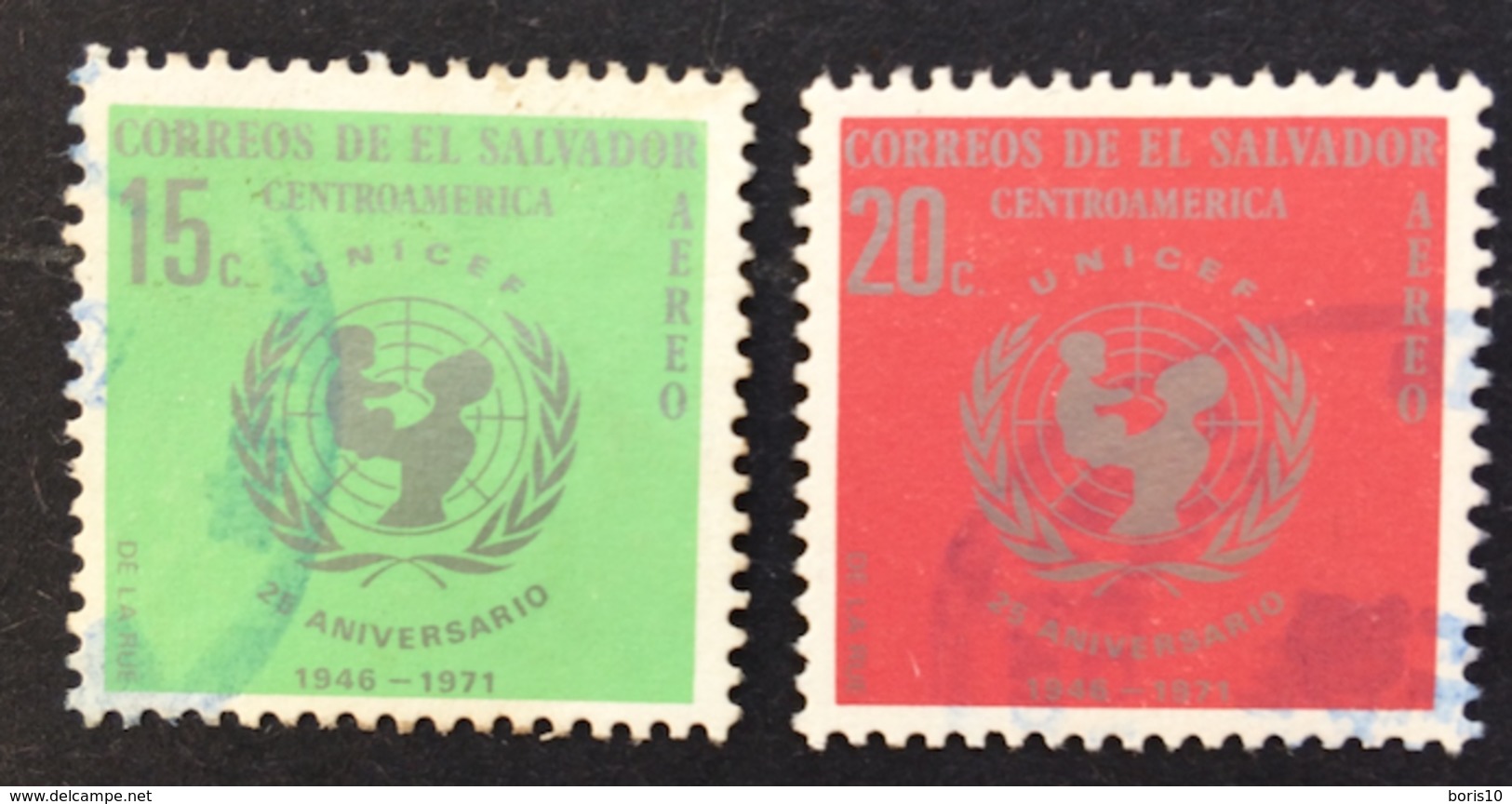 El Salvador Used 1975 Airmail - The 25th Anniversary (1971) Of UNICEF, Baby - Salvador