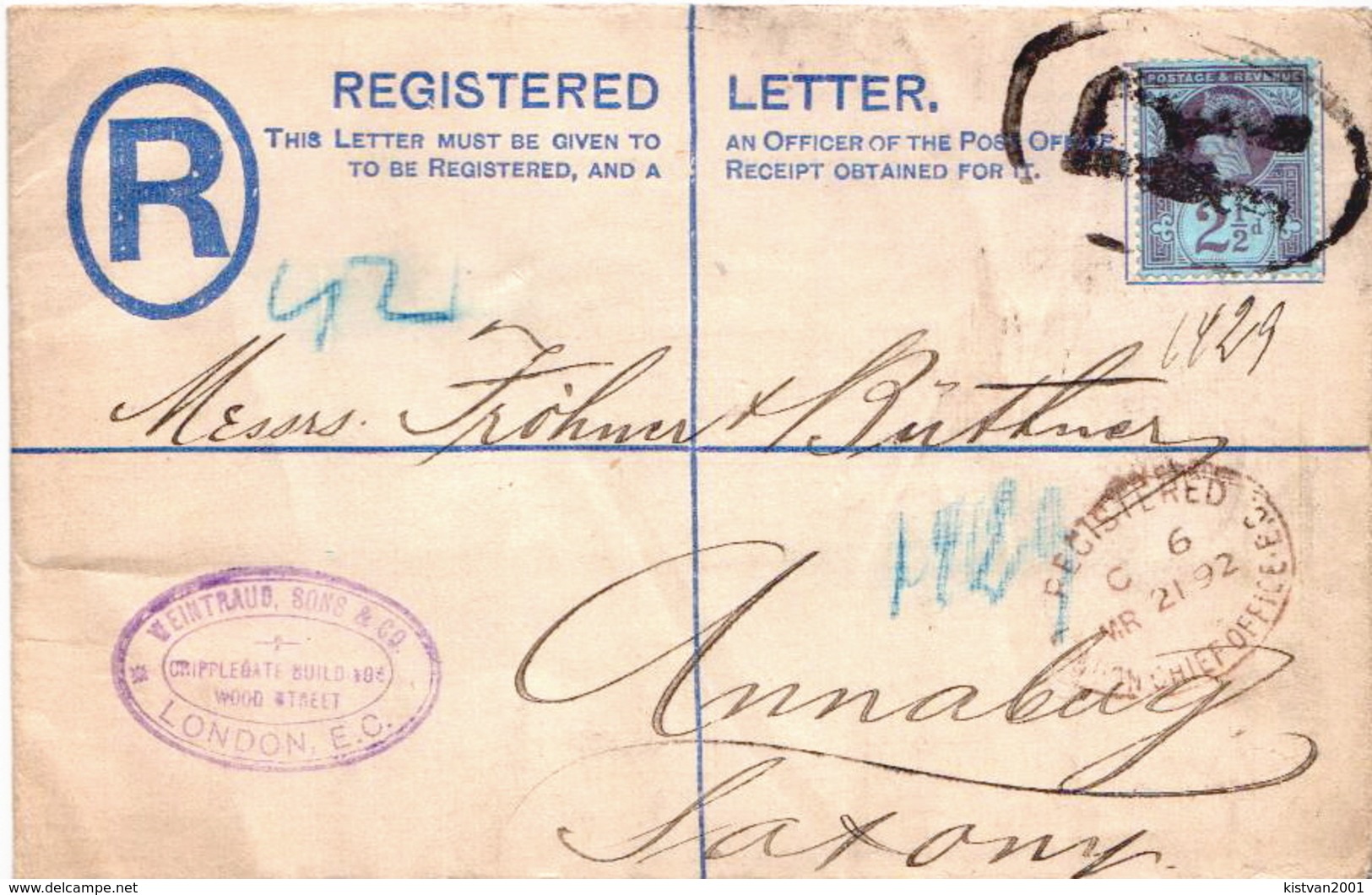 Great Britain Registered Cover With Fine R Cancel - Covers & Documents