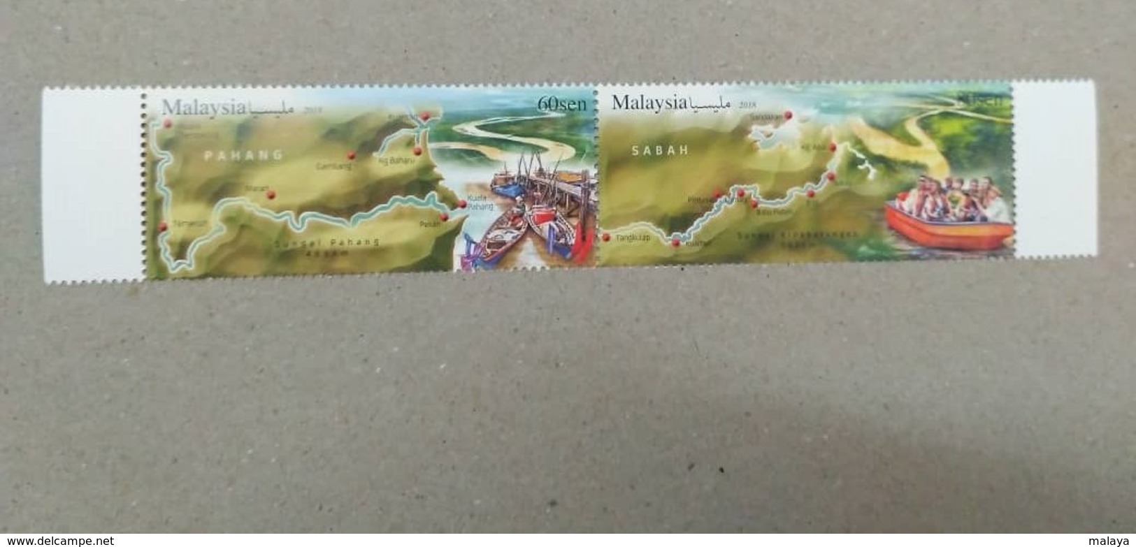 Malaysia 2018 Rivers Sabah Borneo Pahang Setenant Strip Plate From Sheet Of 5 MNH Unissued - Malaysia (1964-...)