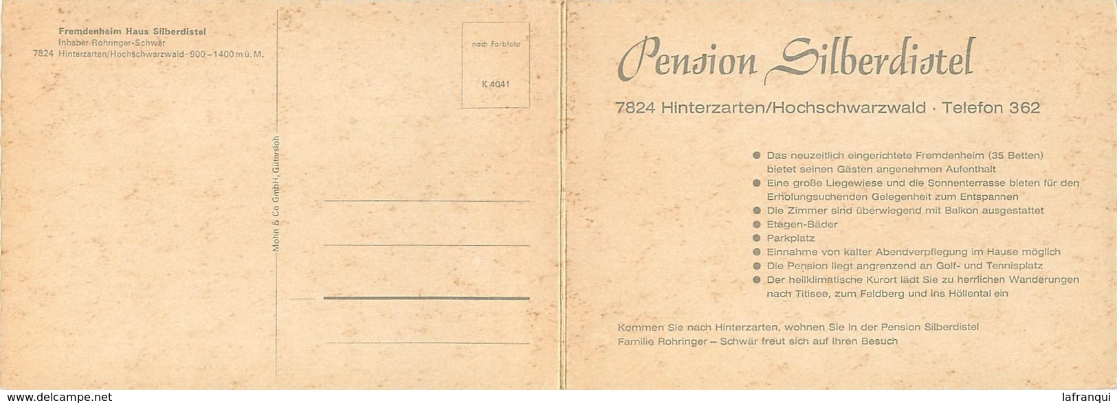 Gd Format :environ 15cms X10cms -ref Y247-allemagne -pension Silberdistel - Hinterzarten - Carte 2 Volets - - Hinterzarten