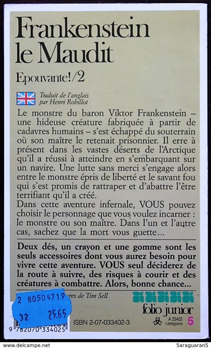 LDVELH - Epouvante ! - 2 - Frankenstein Le Maudit - Gallimard 1989 - Other & Unclassified