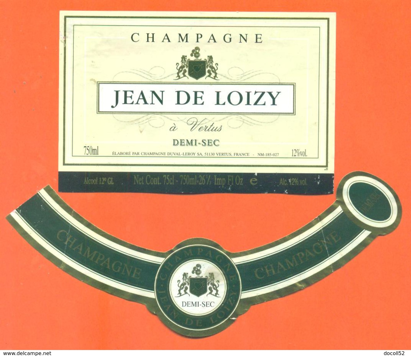 étiquette + Collerette De Champagne Brut Jean De Loizy à Vertus - 75 Cl - Champagne
