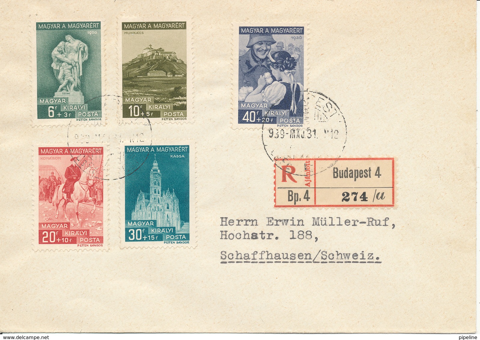 Hungary Registered Cover With Complete Set Sent To Switzerland Budapest 31-5-1939 - Covers & Documents