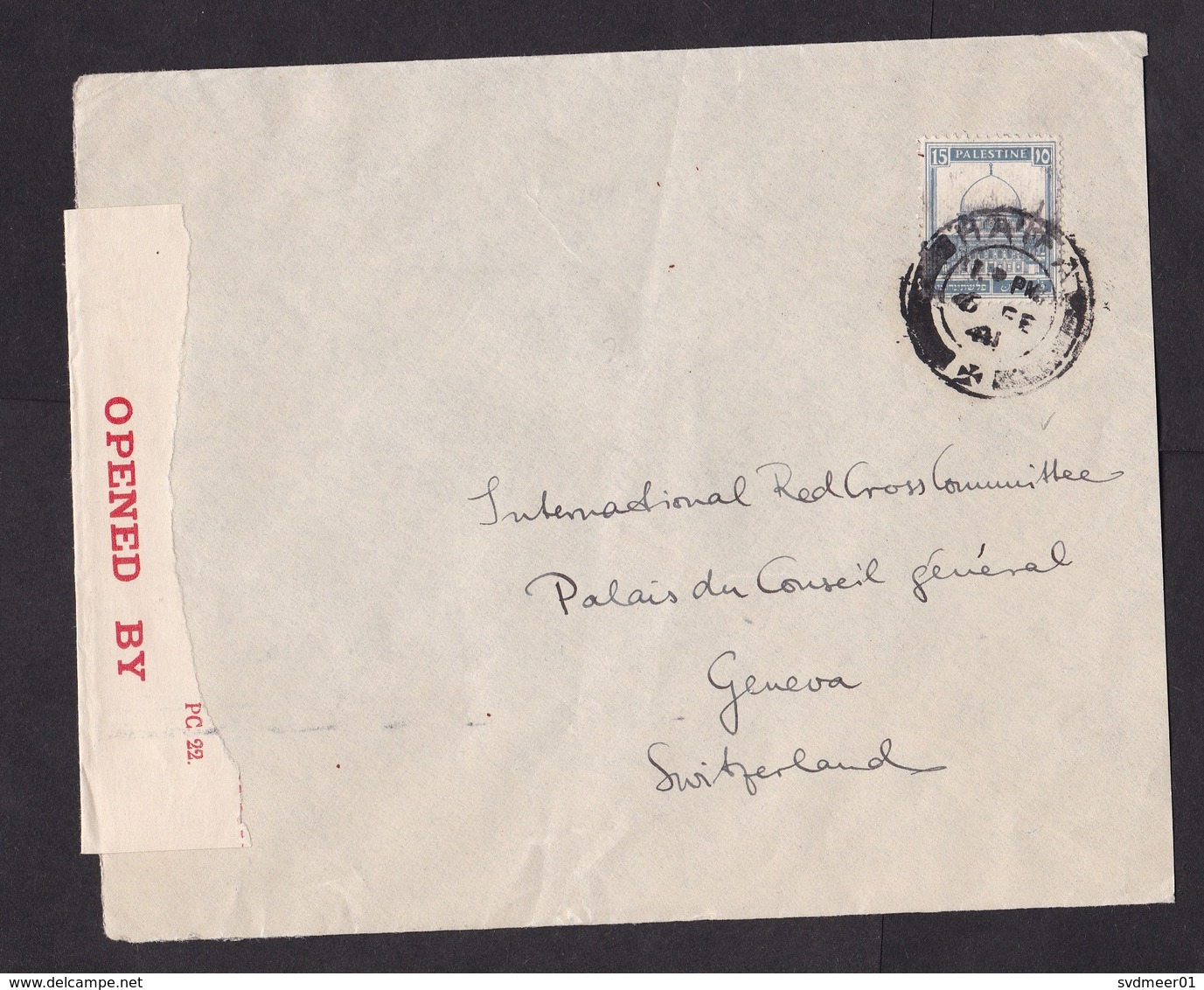 Palestine: Cover Haifa To Red Cross Switzerland, 1941, 1 Stamp, Censored, Censor Label  (minor Damage, See Scan) - Palestina