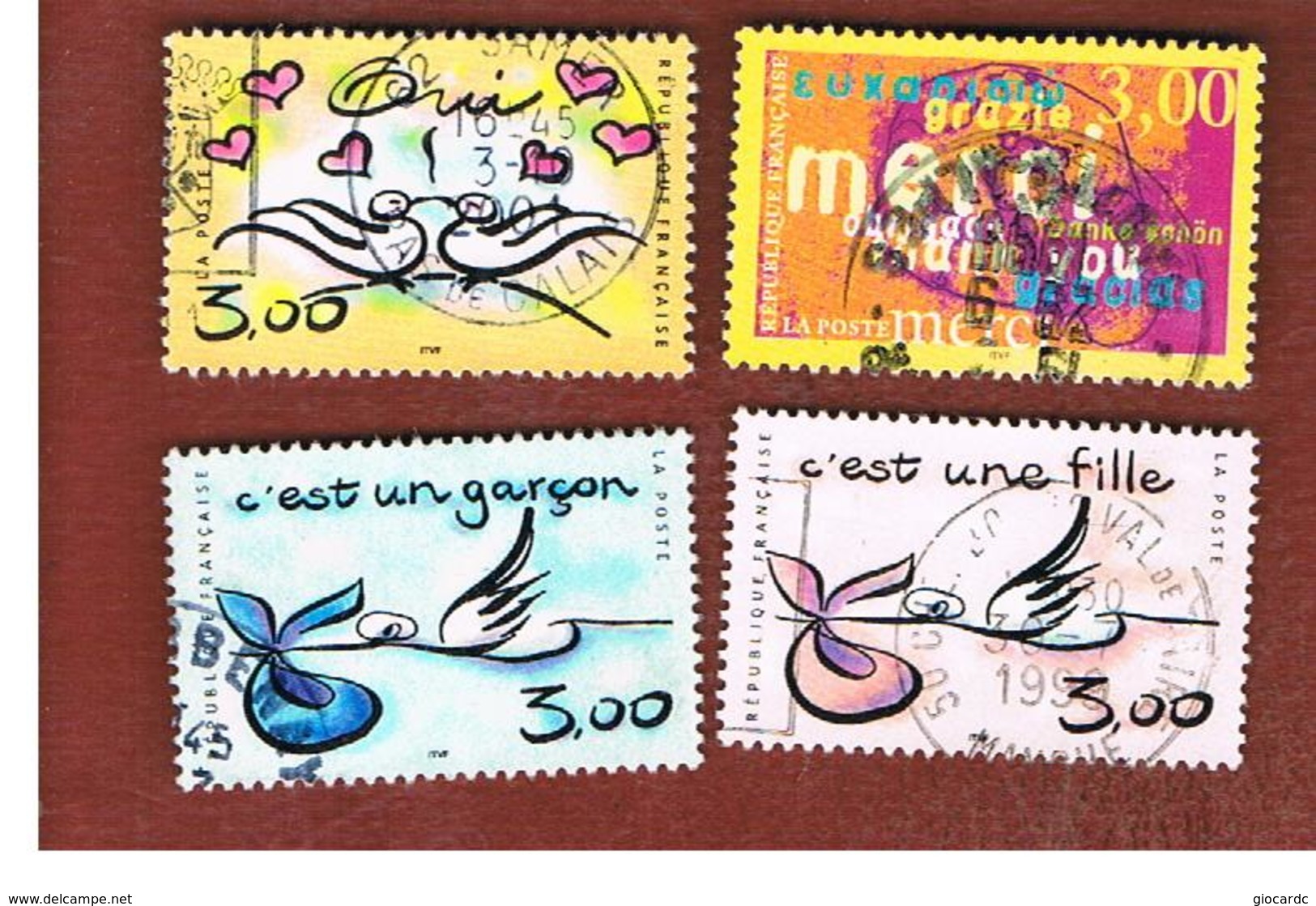 FRANCIA (FRANCE) - SG 3572.3575  - 1999  GREETINGS STAMPS (COMPLET SET OF 4)   -    USED - Gebraucht