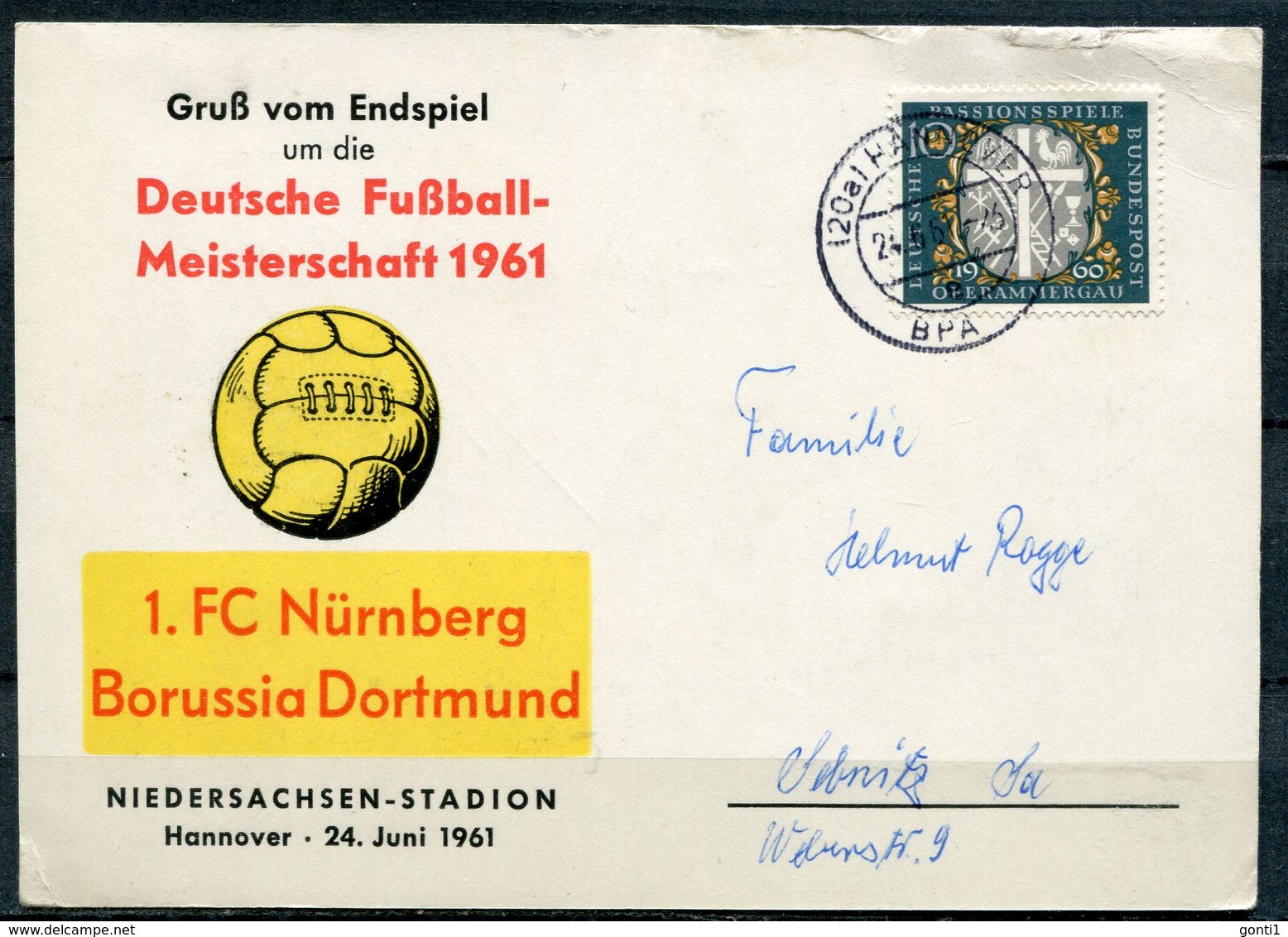 Germany 1961 Sonderkarte Fußball ,Soccer Deutsche Meisterschaft Mit Mi.Nr.329 U.TST"Hannover"1 Karte - Sonstige & Ohne Zuordnung