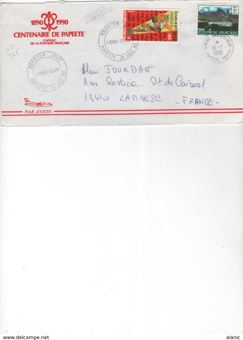 Polynésie Française > 1990/PAPEETE FDC LIONS CLUB N°366 - Cartas & Documentos