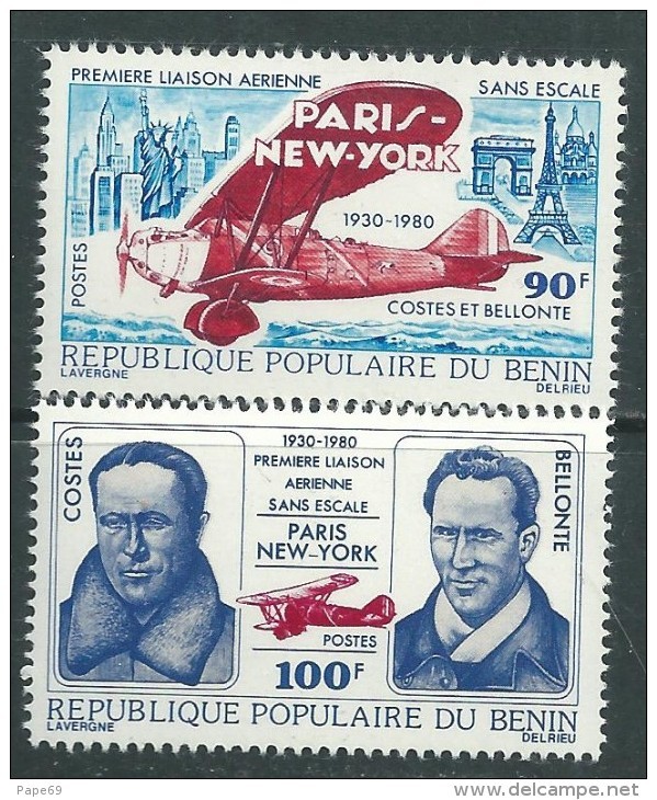 Benin N° 484 / 85 X 50ème Anni. De La Traversée Paris- New York, Par Costes Et Bellonte ,  Les 2 Vals  Trace De Ch., TB - Bénin – Dahomey (1960-...)