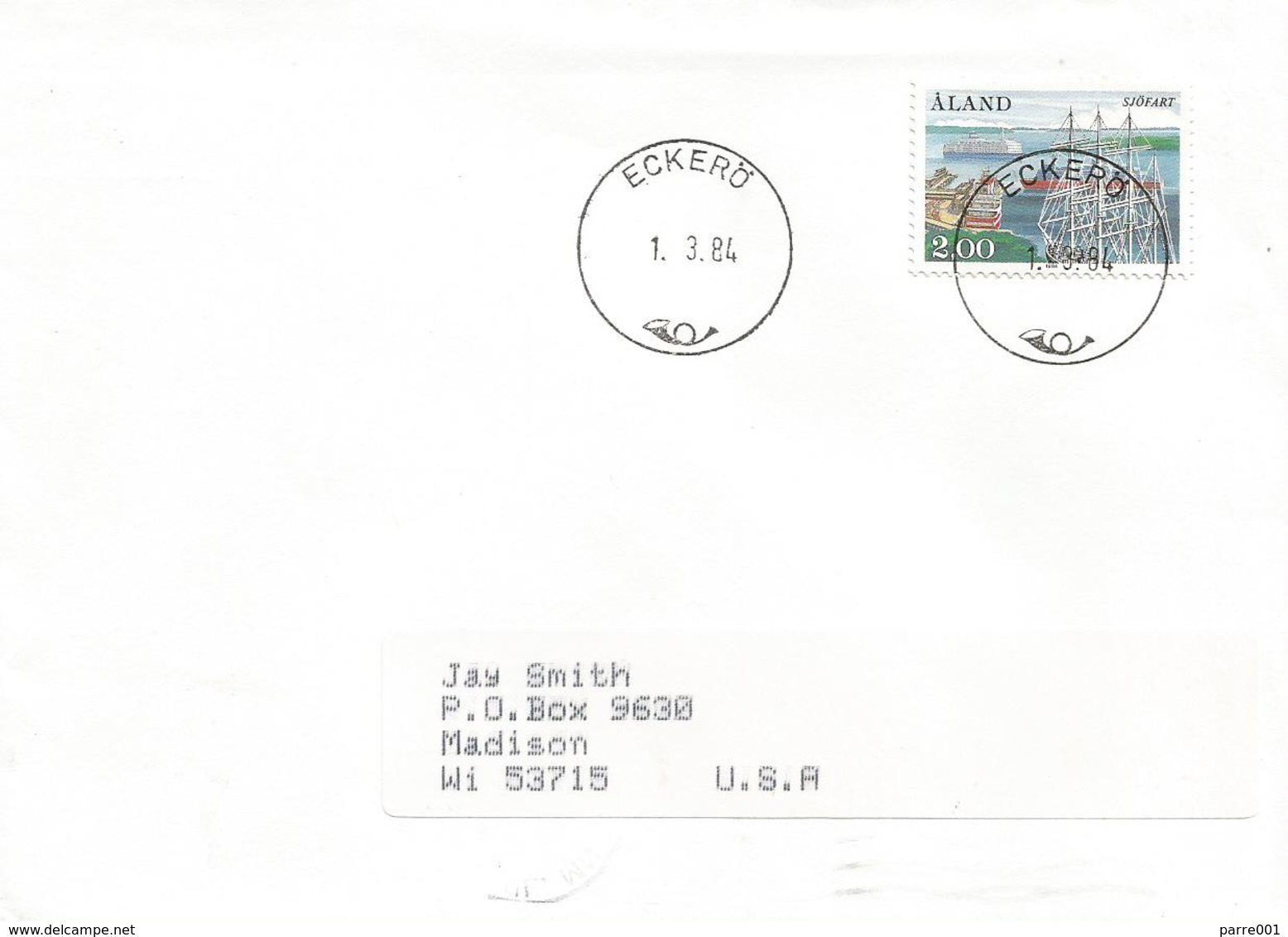 Aland 1984 Eckerö Harbour Cruise Ships Sailing Ships Cover - Aland