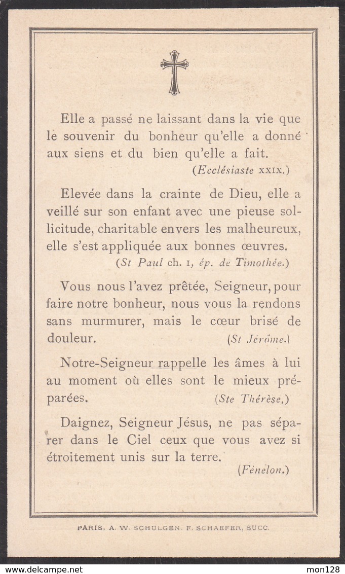 FAIRE PART DECES 01/08/1898 DE THERESE DE LAYRE COMTESSE DE MAUPAS - Décès