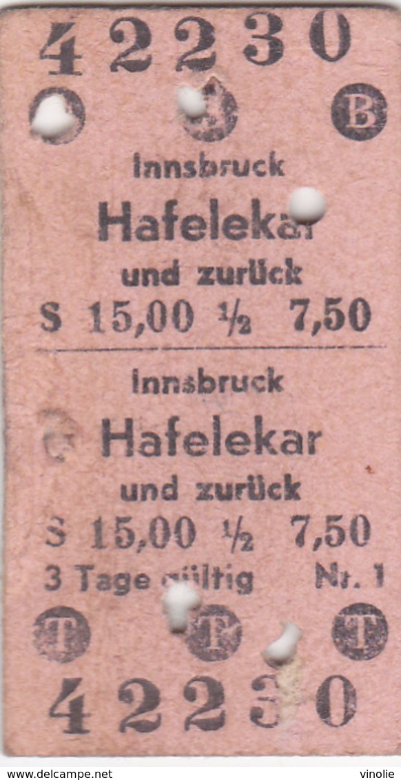 PIE-VPT-18-003 :  TICKET DE TRANSPORT. TRAIN?  INNSBRUCK. HAFELEKAR. IND ZURÜCK. - Autres & Non Classés