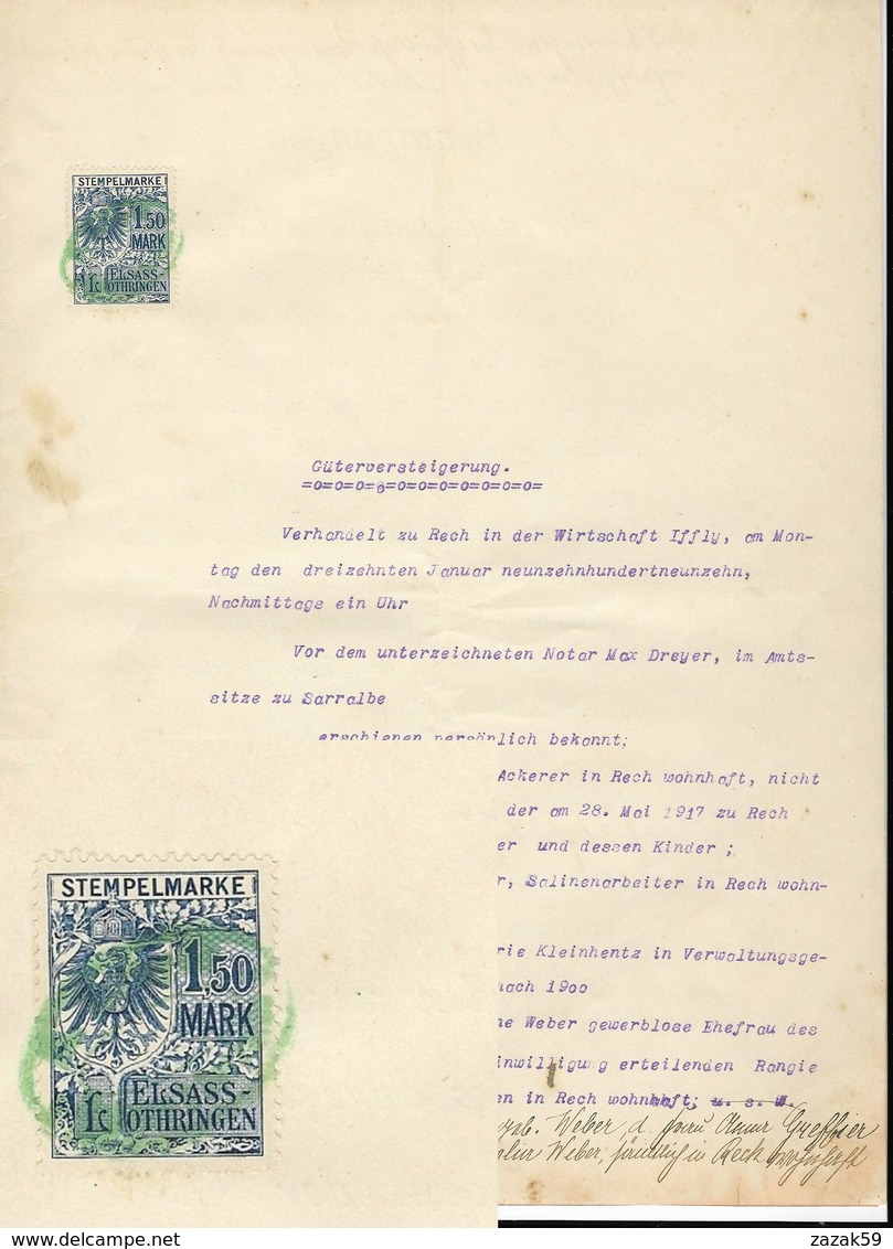 Timbres Fiscaux Fiscal Revenue Alsace Lorraine - Sonstige & Ohne Zuordnung