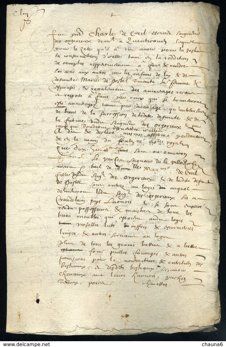 1655 Sous Louis XIV, Manuscrit Avec Signature Autographe De Charles De Creil - Otros & Sin Clasificación