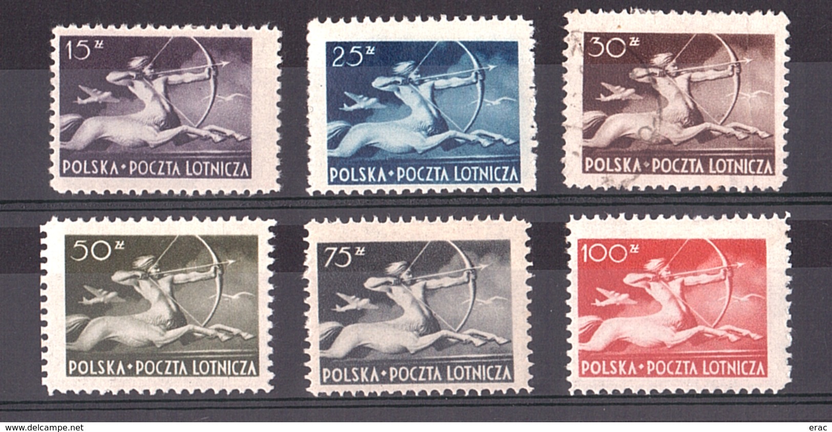 Pologne - 1948 - PA N° 18 à 23 - Neufs * (1 Tp Oblitéré) - Centaure - Ongebruikt