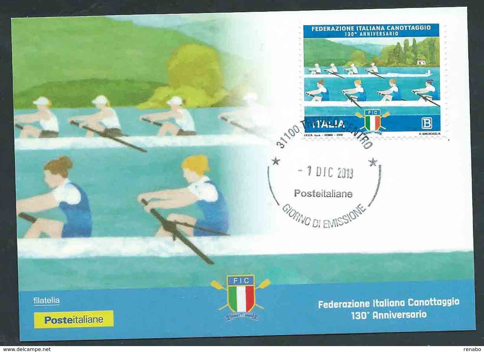 Italia, Italy, Italien 2018; Federazione Italiana Canottaggio, 130° Anniversario; Maximum E FDC A Treviso Centro - Canottaggio