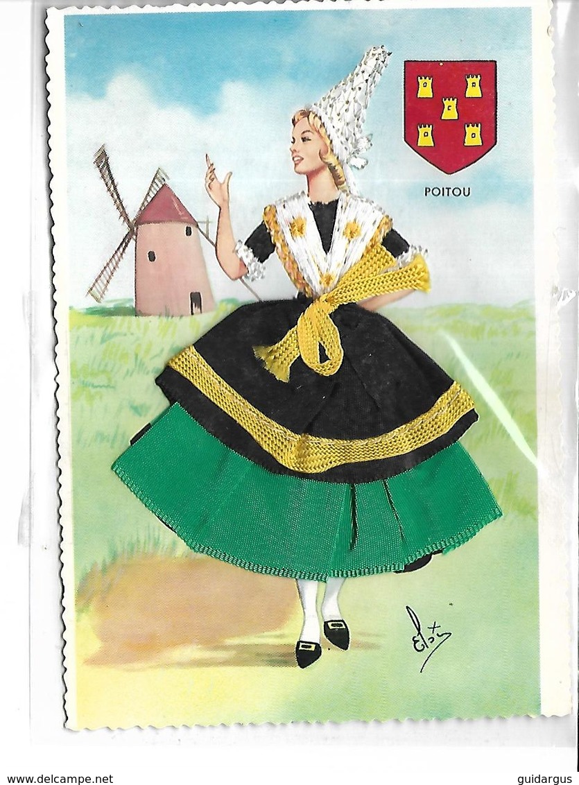 Theme-Fantaisie-Carte *BRODEE Et TISSUS" Coiffe Et Costume Du Poitou - Brodées