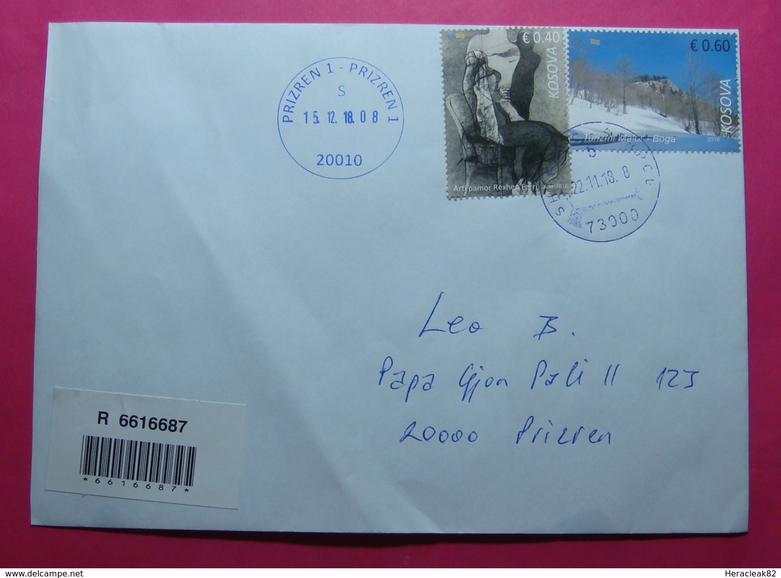 2018 Kosovo Registered Letter Send From Strpce To Prizren, Error Stamp: ALPINE TOURISM, VISUAL ART - Kosovo