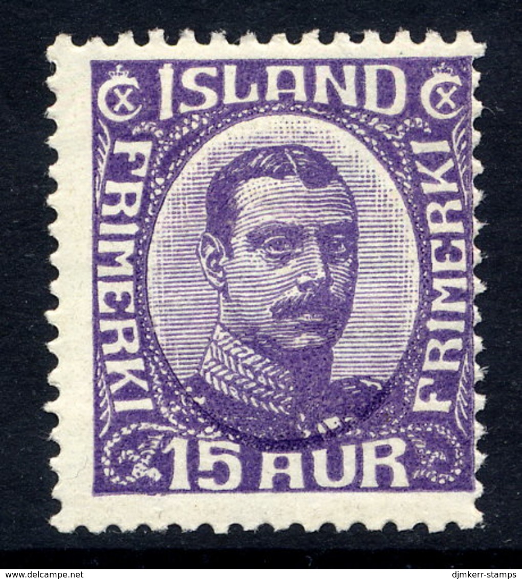 ICELAND 1920 Christian X 15 Aur. Definitive ,  MNH / **.  Michel 90 - Unused Stamps