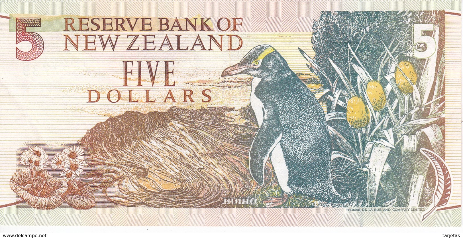 BILLETE DE NUEVA ZELANDA DE 5 DOLLARS DEL AÑO 1992-97 (BANKNOTE) (pinguino-penguin) - Nieuw-Zeeland