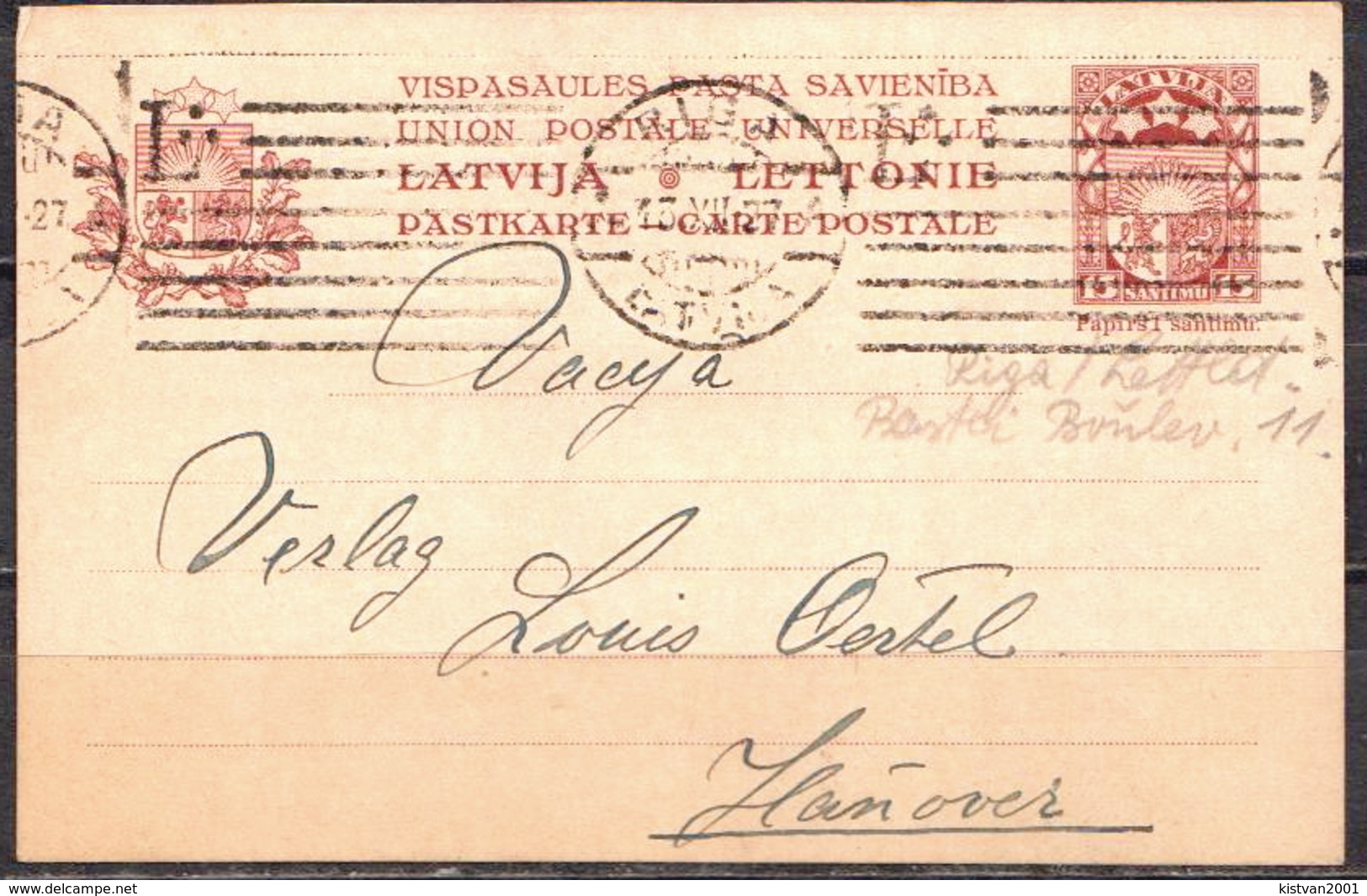 Postal History: Latvia Postal Stationery Card From 1927 - Lettonie