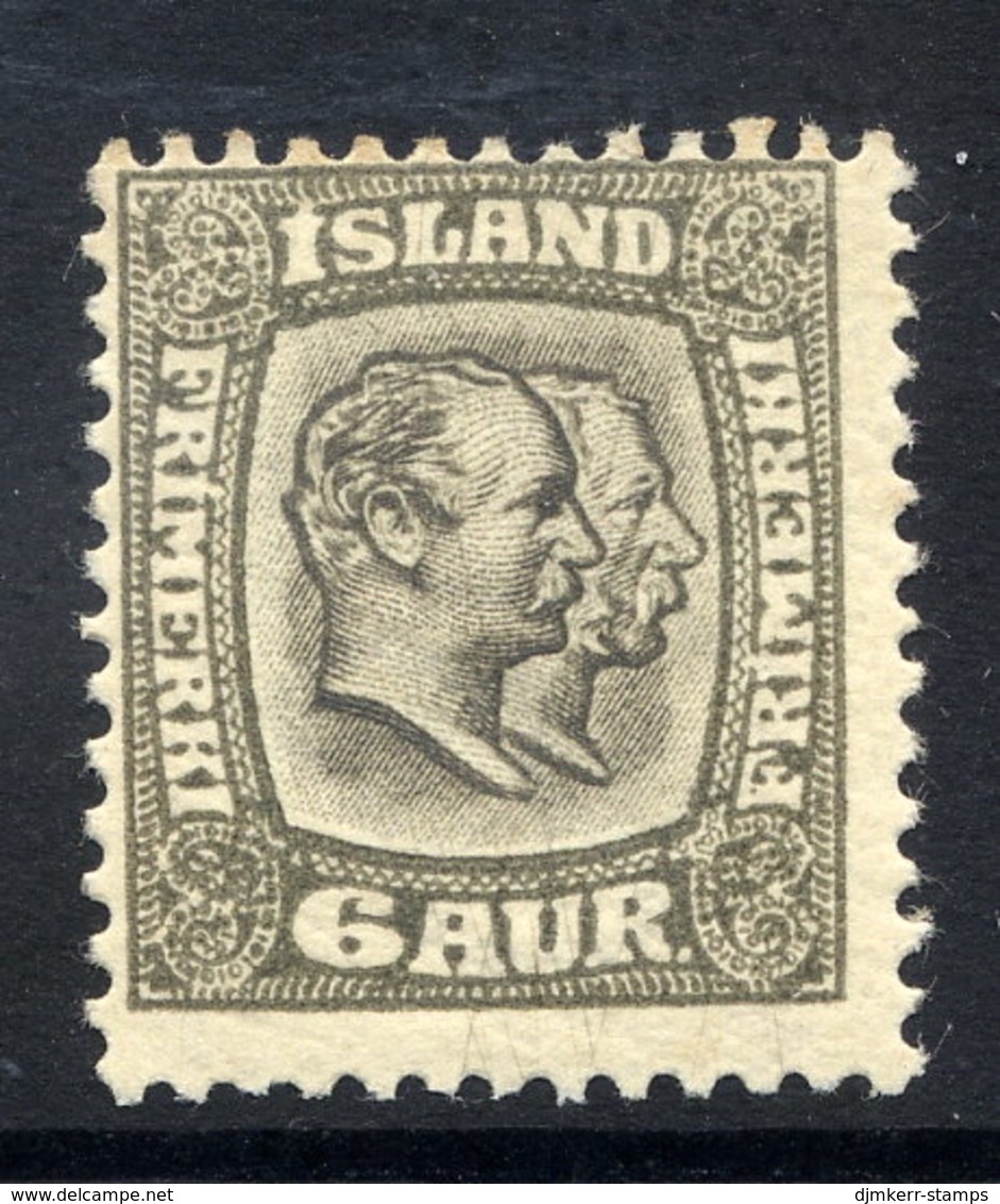 ICELAND 1907 Frederik VIII  6 Aur. Definitive ,  LHM / *.  Michel 52 - Unused Stamps