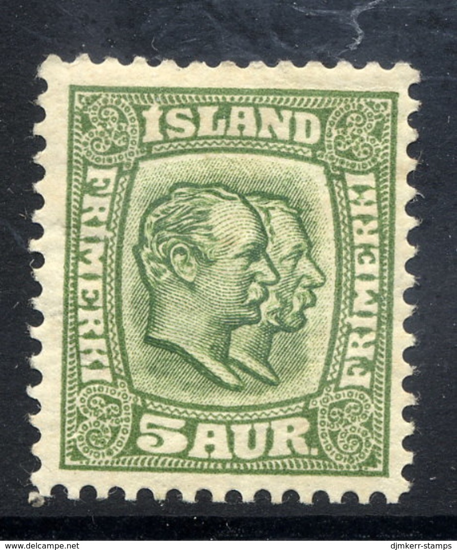 ICELAND 1907 Frederik VIII  5 Aur. Definitive ,  LHM / *.  Michel 51 - Neufs