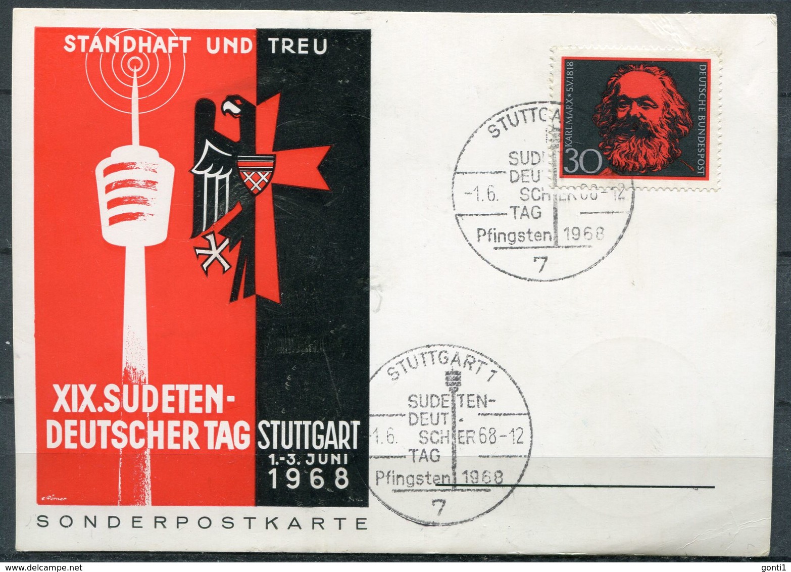 Germany 1968 Sonderkarte Sudeten Treffen Mit  Mi.Nr.558 U. SST"Stuttgart-XIX.Sudeten Deutscher Tag "1 Karte - Autres & Non Classés