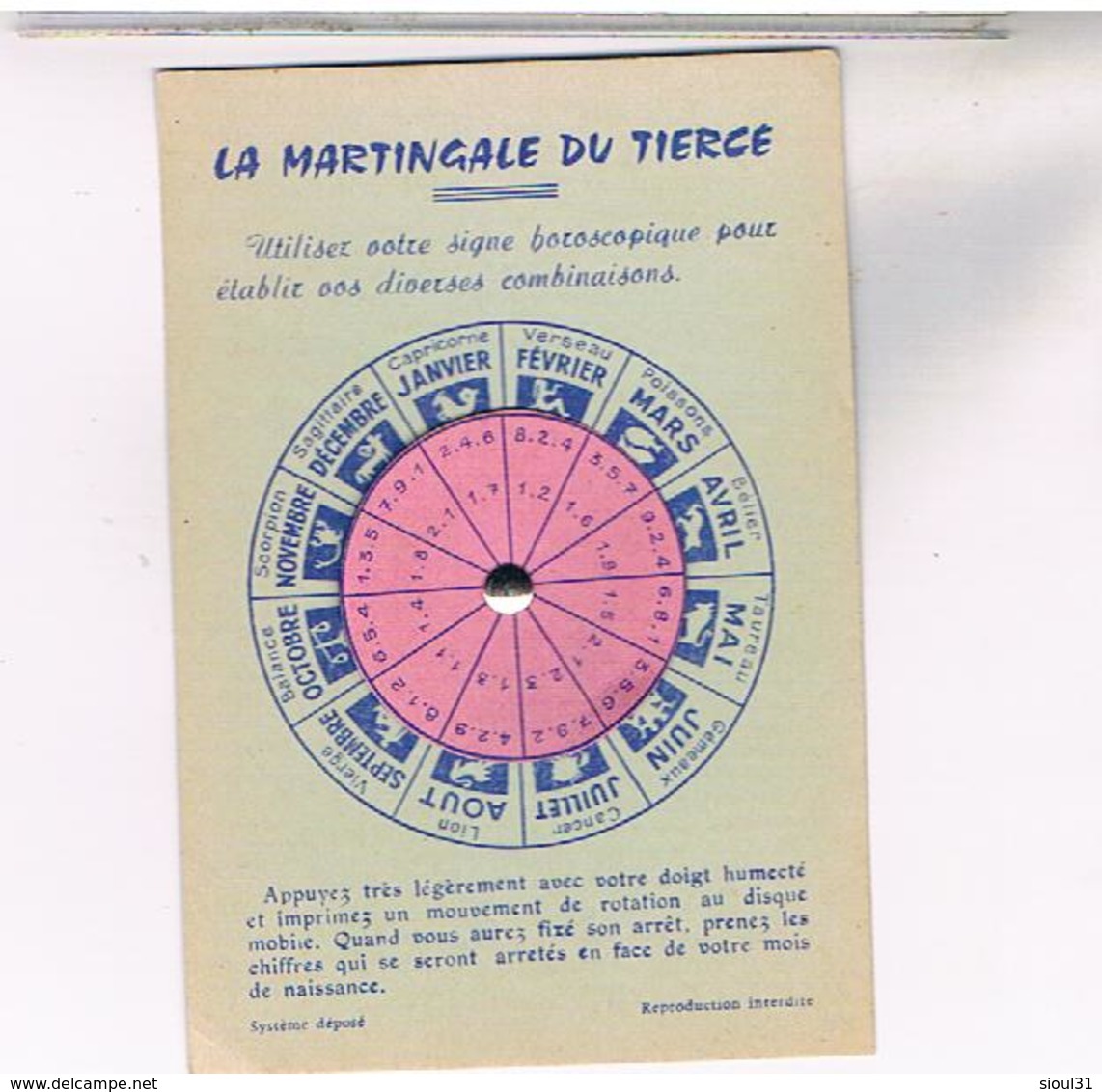 CARTE  A SYSTEME    LA MARTINGALE  DU  TIERCE    TBE  AL43 - A Systèmes