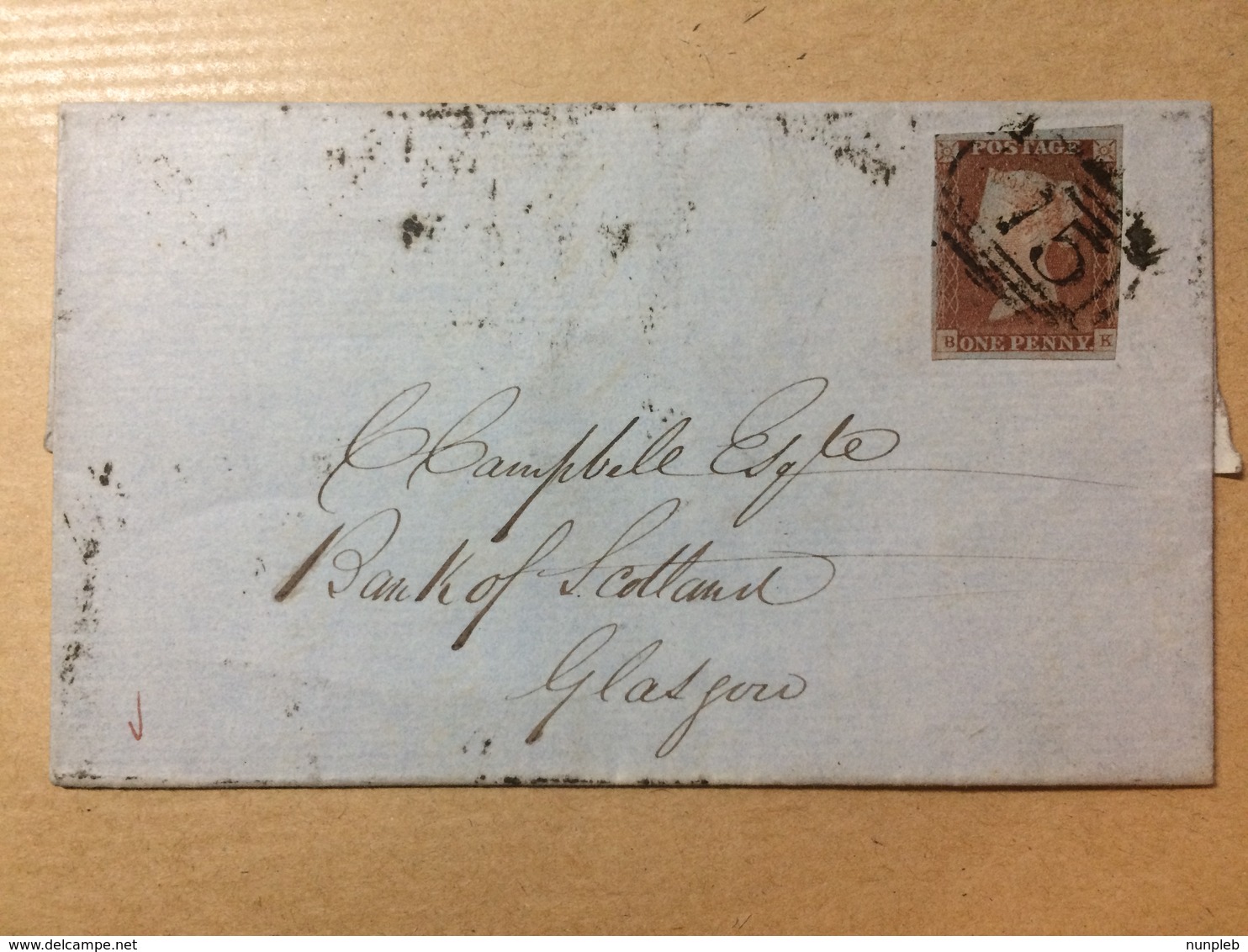 GB Victoria 1844 Wrapper Birmingham To Glasgow - Good 3 Line Boxed Glasgow Mark To Rear Tied With 1d Red Imperf - Storia Postale