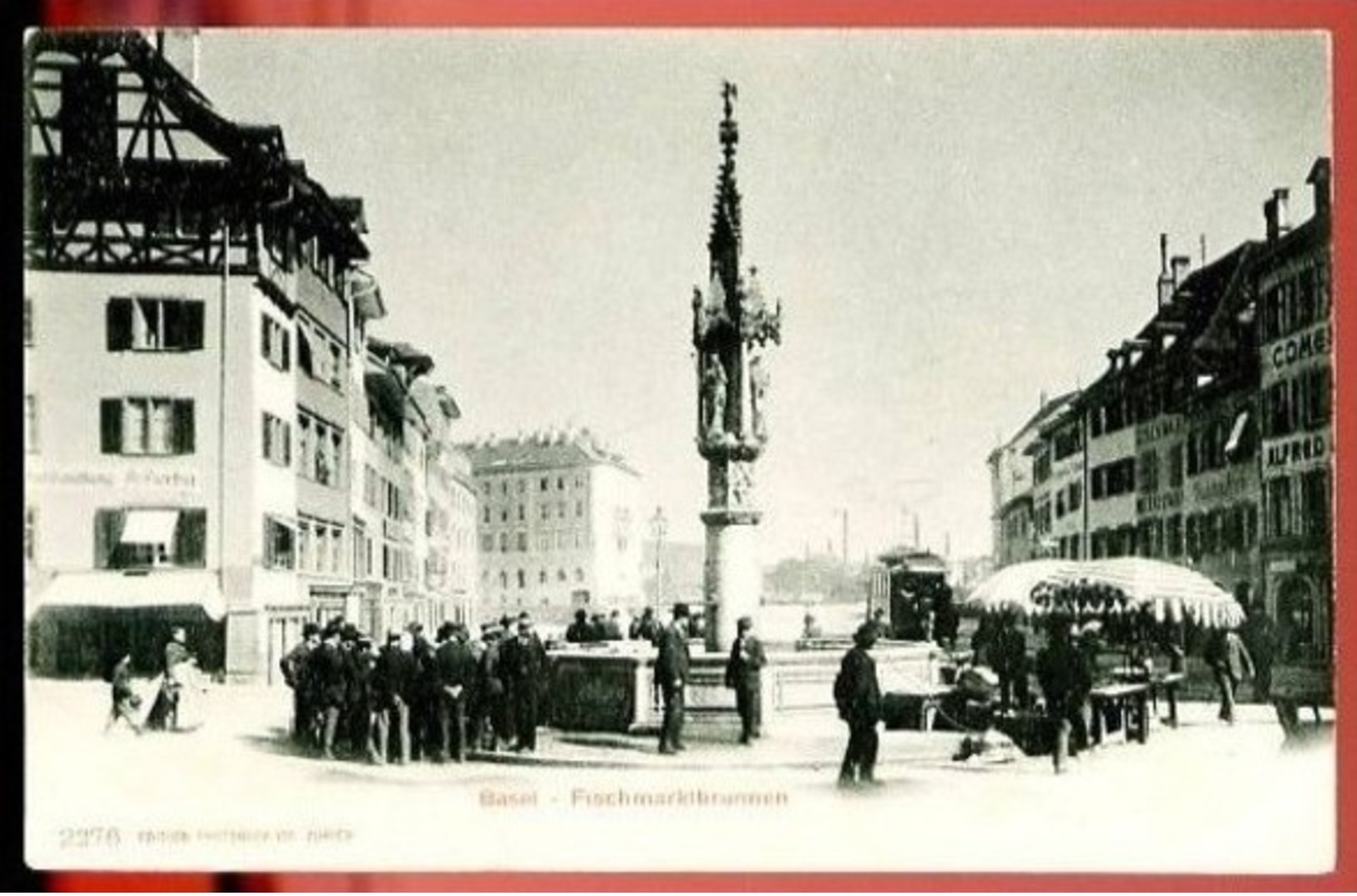 BASEL - Fischmarktbrunnen - (Beau Plan Animé Avec Marché En Plein Air) - CP Précurseur, Vers 1900. - Bâle