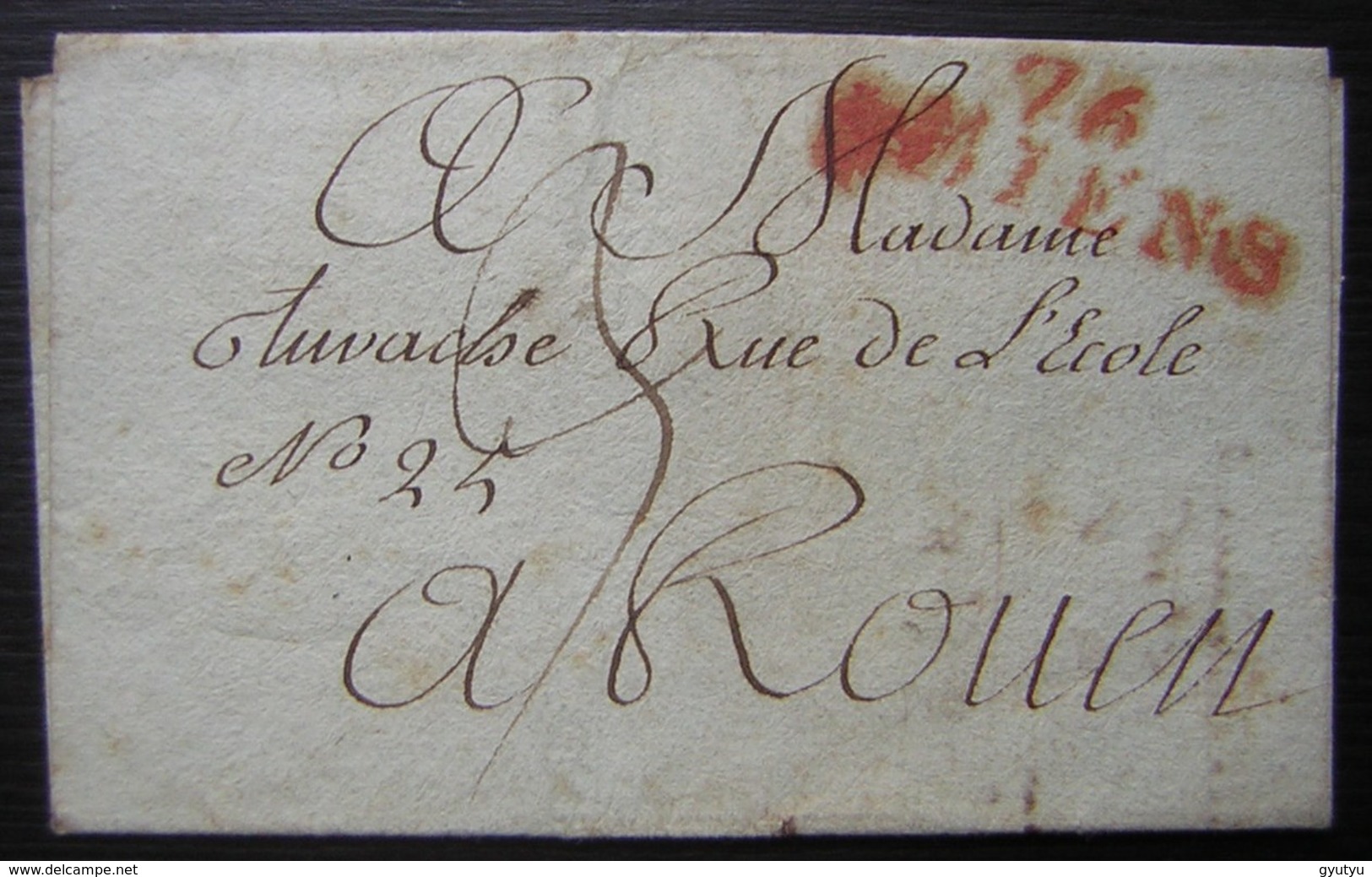 Amiens 9 Ventôse An 9 (28 Février 1801), Marque Rouge 76/ AMIENS Sur Une Lettre Pour Rouen - 1801-1848: Vorläufer XIX