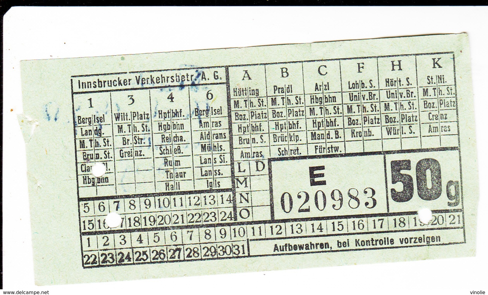 PIE-VPT-18-017 :  TICKET. INNSBRUCKER VERKEHRSBETR. - Europe