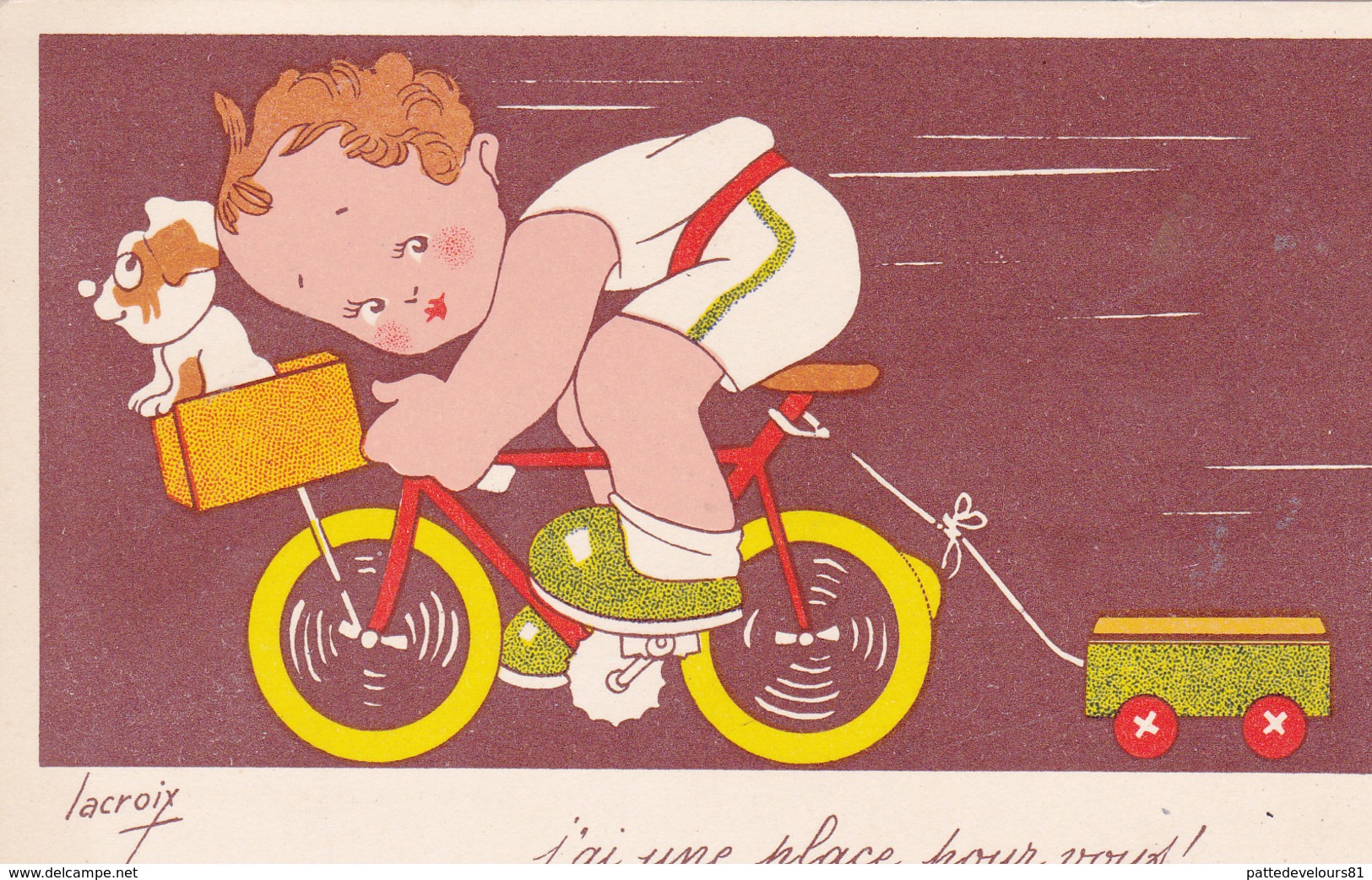 CPSM Bicyclette Enfant Vélo Remorque Cycliste Cyclisme Cycling Radsport Chien Dog Humour Illustrateur LACROIX - Other & Unclassified